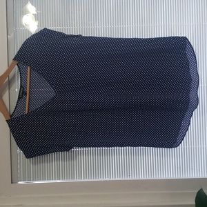 Express Blue with White Polka Dot Blouse size M EUC